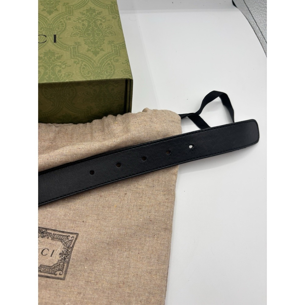 Gucci‎ Authentic Crystal Interlocking G Black Leather Logo Belt 85.34 Made Italy - Picture 7 of 10